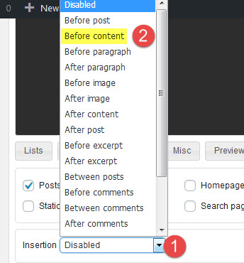 Before content position setting for FTC disclosure in Ad Inserter