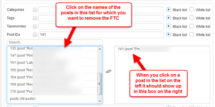 Selecting posts for removal of FTC disclosure