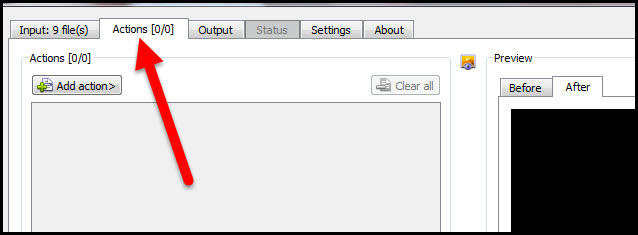 Actions tab on XnConvert