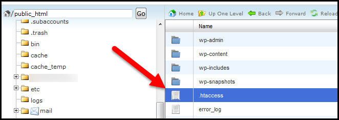 Highlighedt htaccess file in file manager