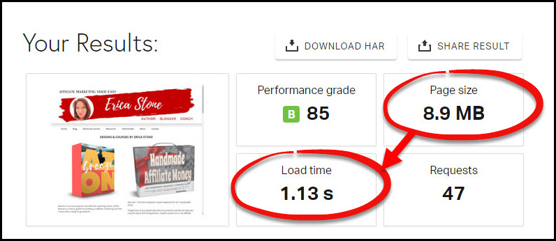 Pingdom Site Speed Page Size and Load Time Before Resizing and Next-Gen Images