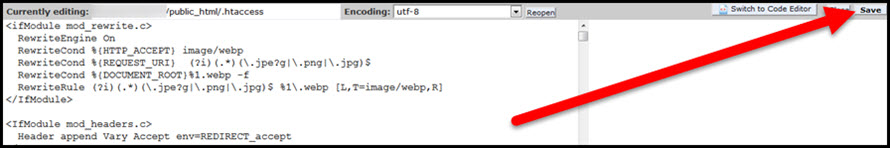 Save button after htaccess file edi