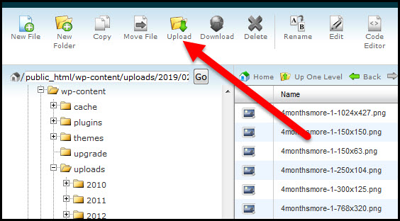 Upload button in File Manager