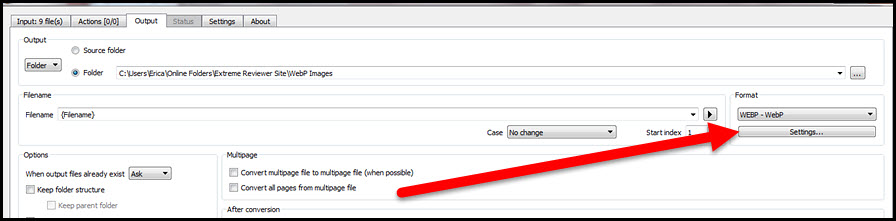 XnConvert Output Settings Button