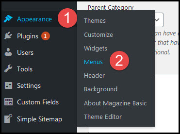 appearance menus in wordpress