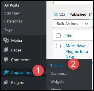 appearance themes navigation in wordpress