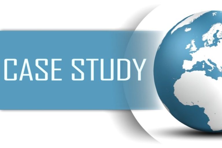blue case study sign and globe