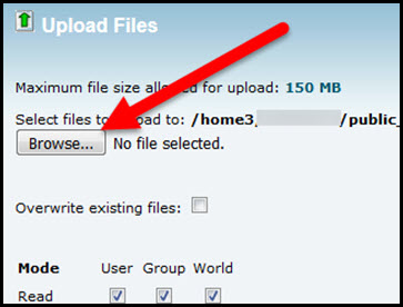 browse button in file manager upload screen