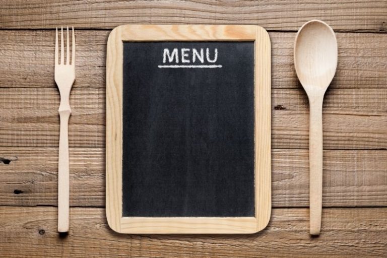 chalkboard menu with fork and spoon
