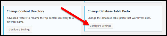 change database prefix configure settings button