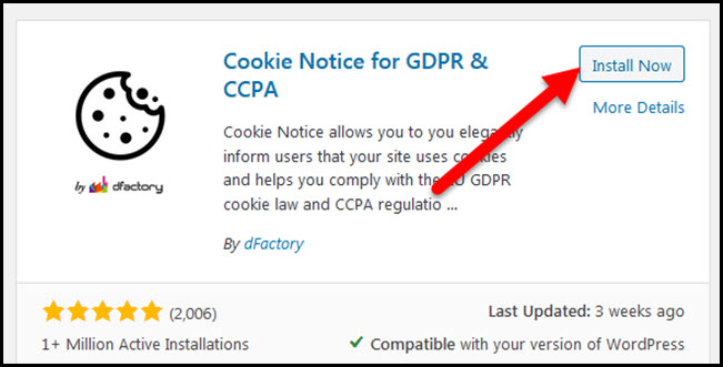 cookie notice plugin install button