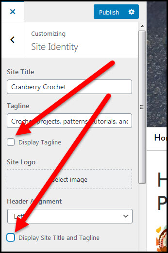 display tagline and site title check boxes