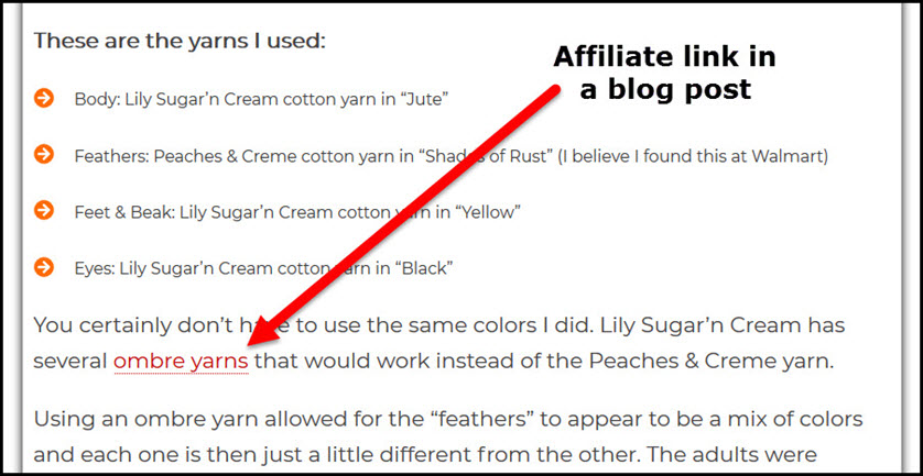 example affiliate link in a blog post