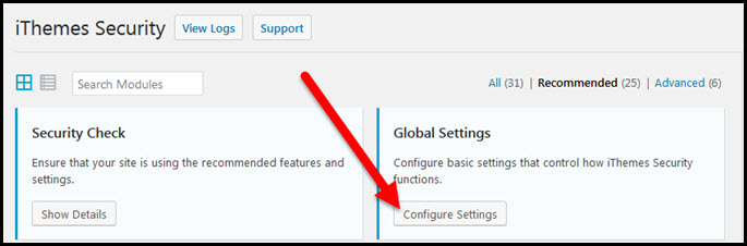 global configure settings button