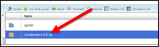 highlighted wordpress zip folder in root directory