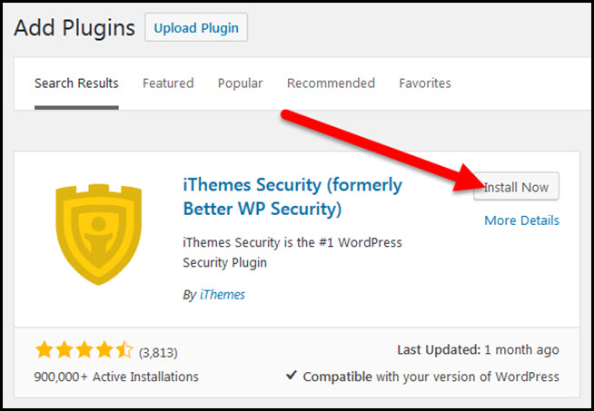 ithemes security install now button