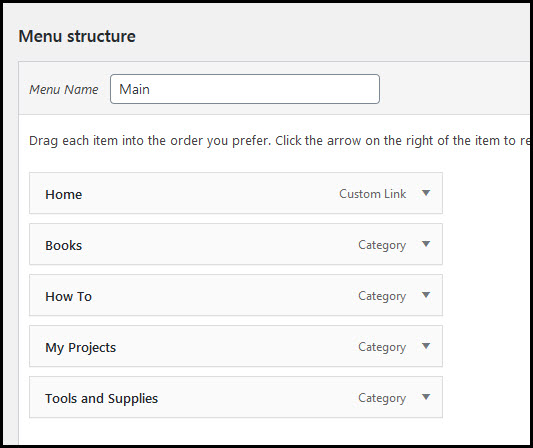 menu structure settings