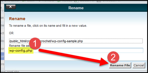 renamed wp config sample file