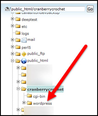 selected wordpress folder in file manager