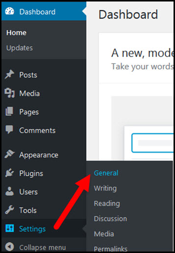 settings general in wordpress