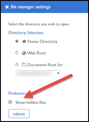 show hidden files check box