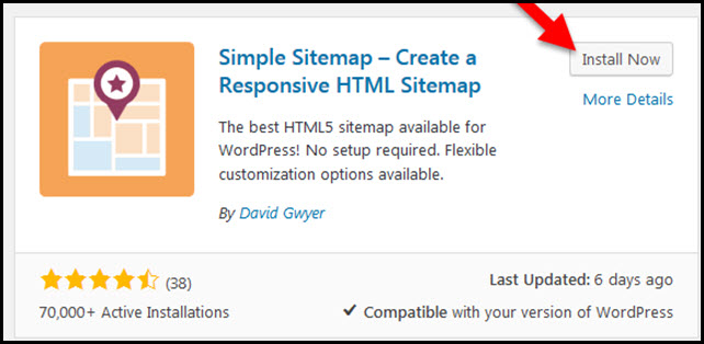 simple sitemap plugin install now button