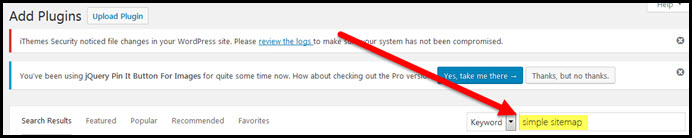 simple sitemap plugin search