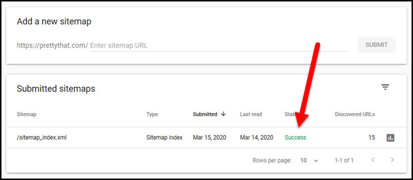 submitted sitemap success