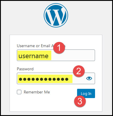 wordpress dashboard login screen