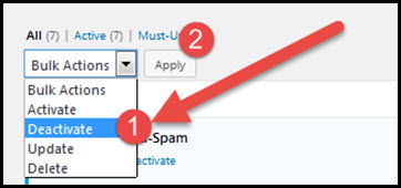 wordpress plugins deactivate button