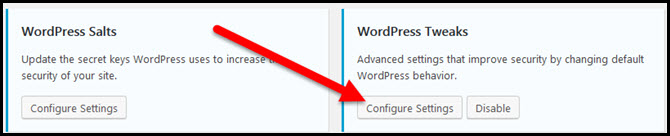 wordpress tweaks configure settings button