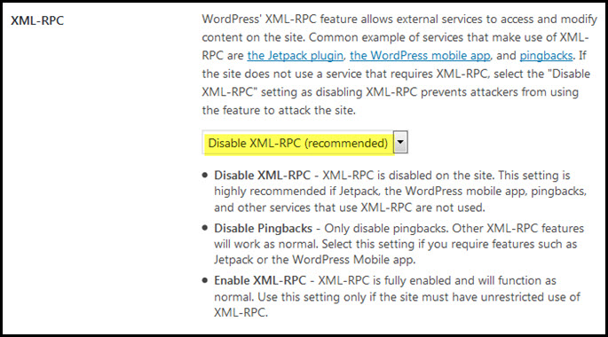 wordpress tweaks xml rpc setting