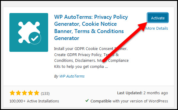 wp autoterms activate button