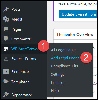 wp autoterms add legal pages link