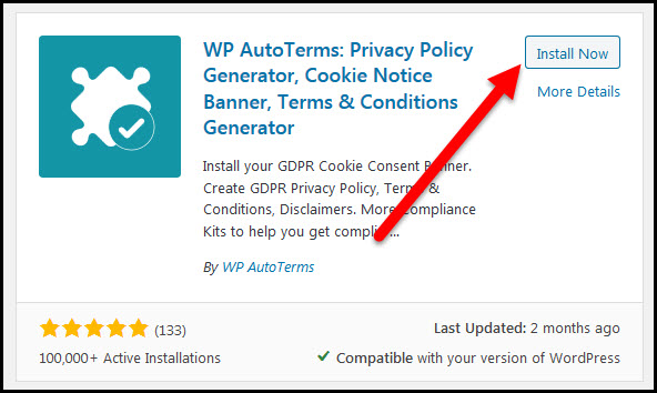 wp autoterms install button