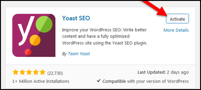 yoast seo activate button