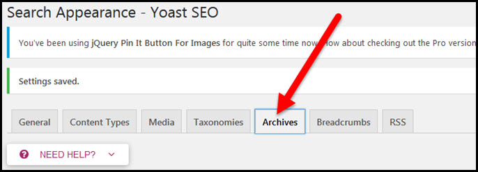 yoast seo archive settings