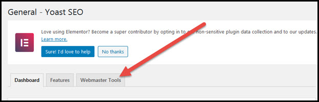 yoast seo webmaster tools tab