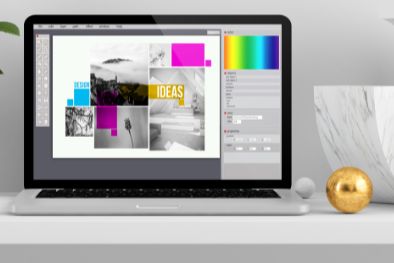 laptop showing graphic design colors
