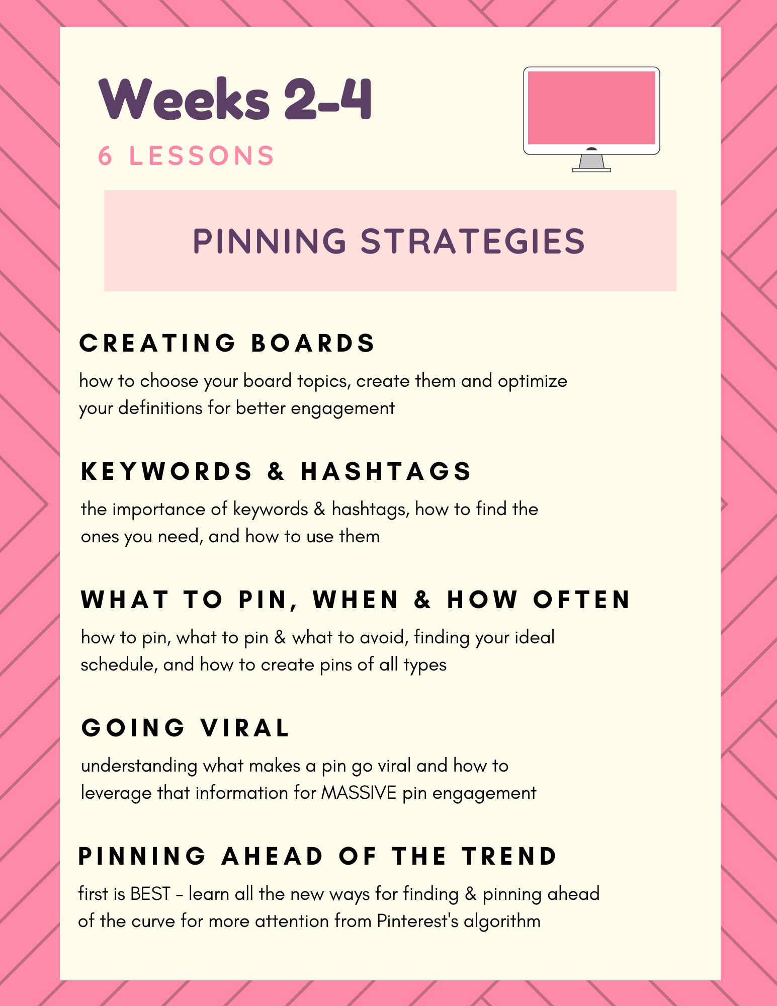 overview of weeks 2 to 4 course topics - pinning strategies