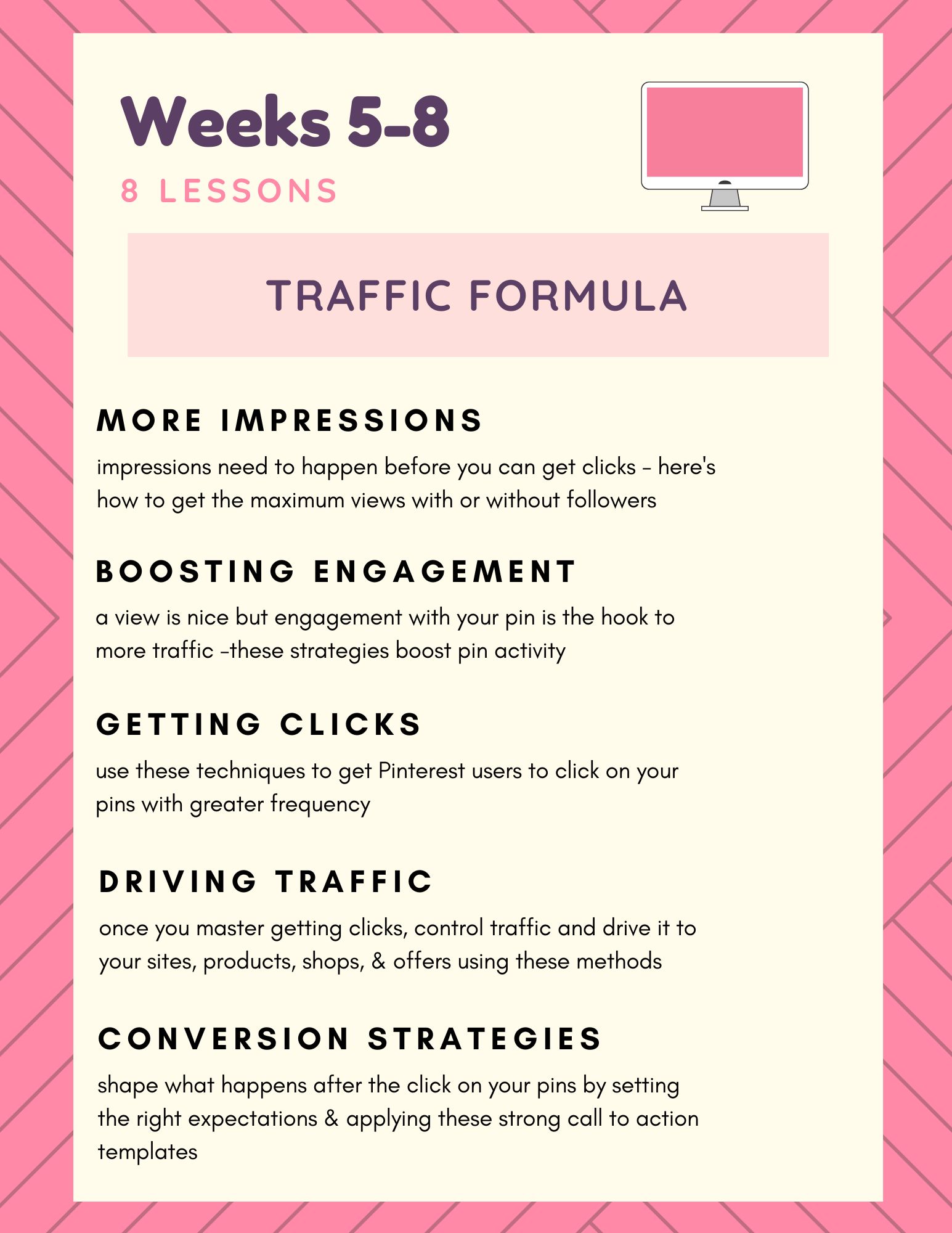 overview of weeks 5 to 8 course topics - traffic formula