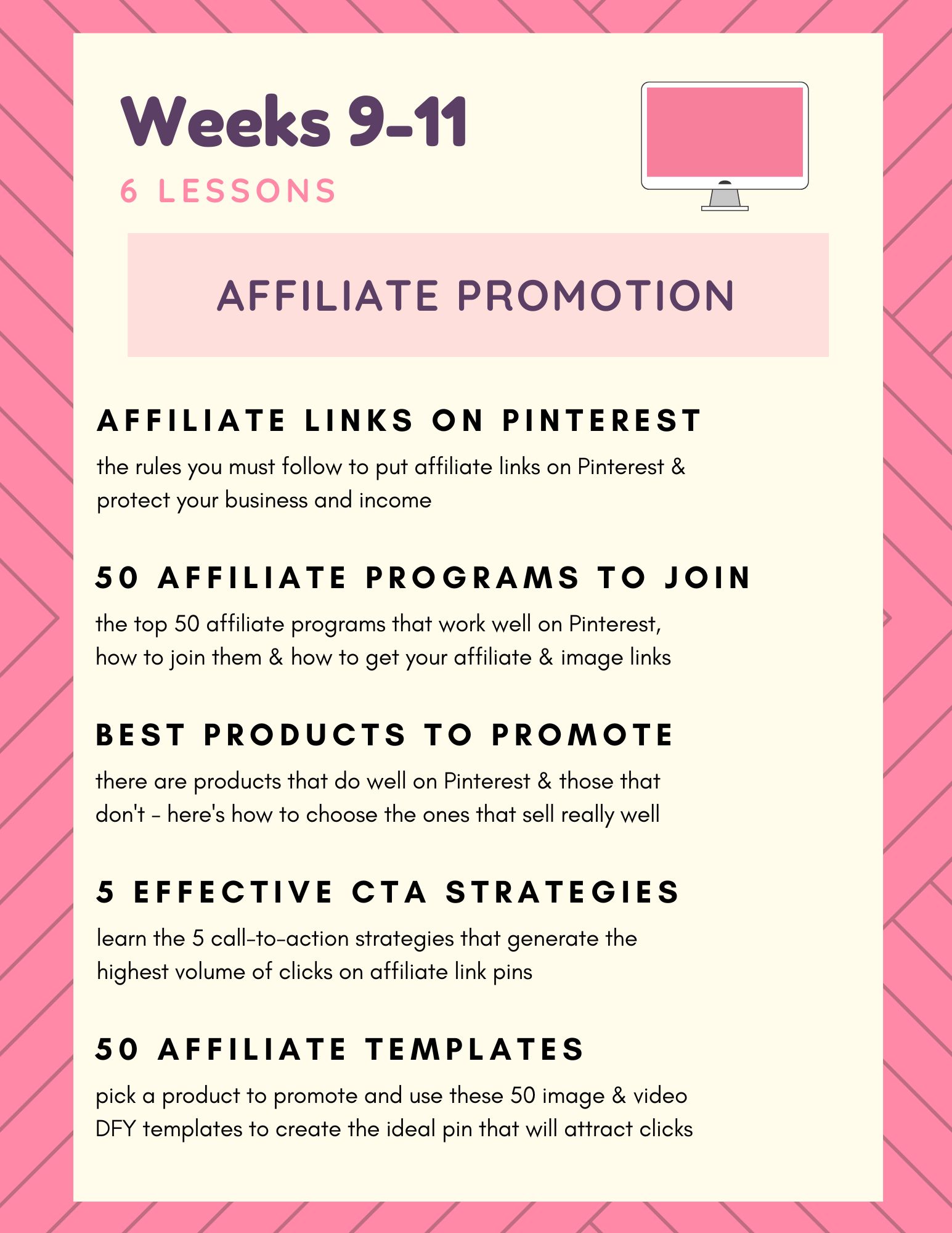 overview of weeks 9 to 11 course topics - affiliate promotion