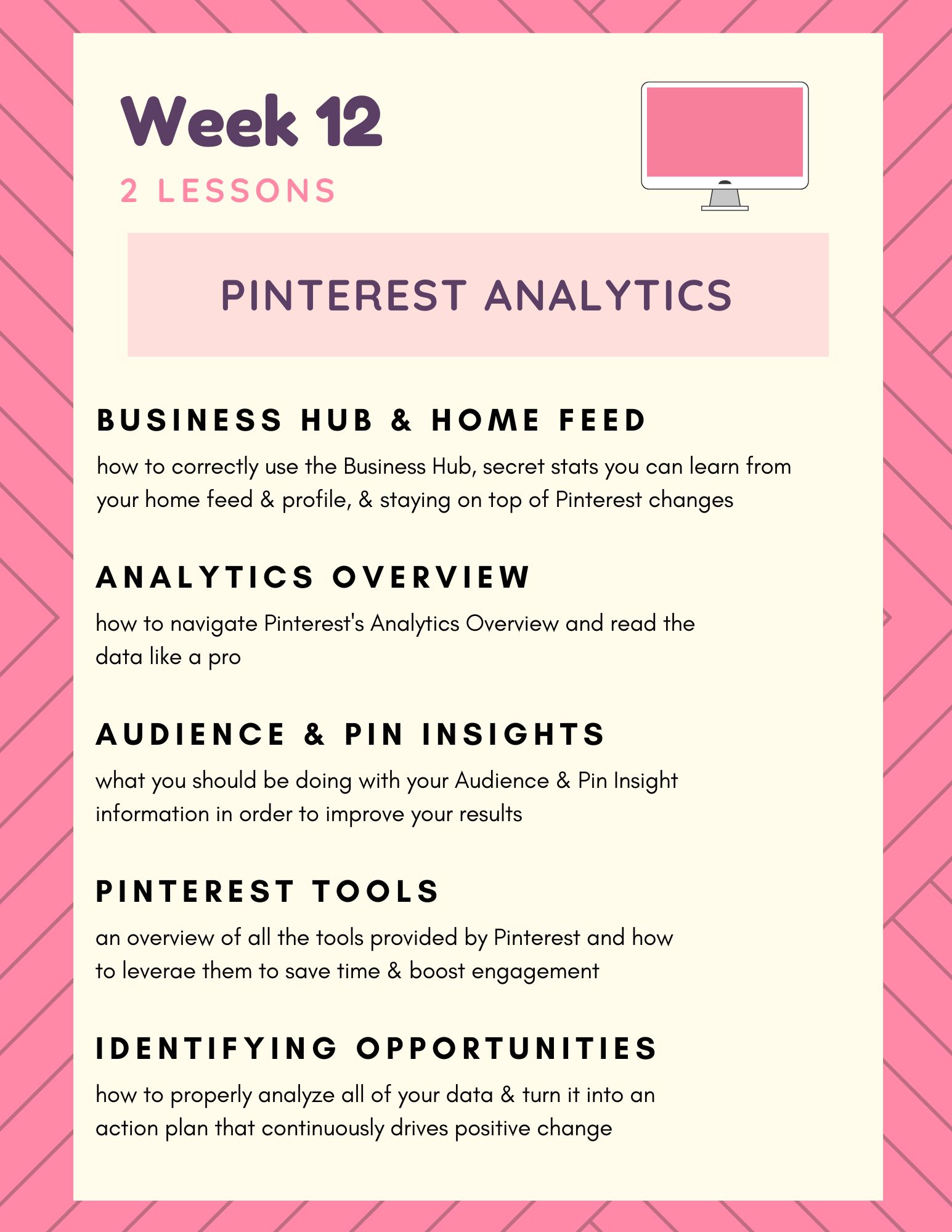 overview of week 12 course topic - pinterest analytics